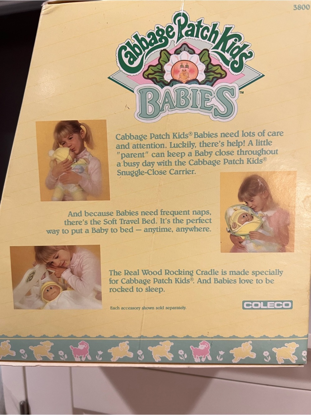 Cabbage Patch Kids Babies Snuggle-Close Carrier Box Art-Yellow-never opened.